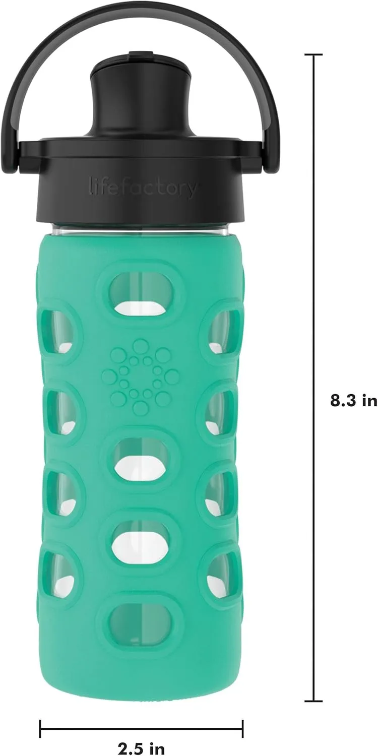 Lifefactory 12-Ounce Glass Water Bottle with Active Flip Cap and Protective Silicone Sleeve, Kale