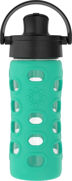 Lifefactory 12-Ounce Glass Water Bottle with Active Flip Cap and Protective Silicone Sleeve, Kale