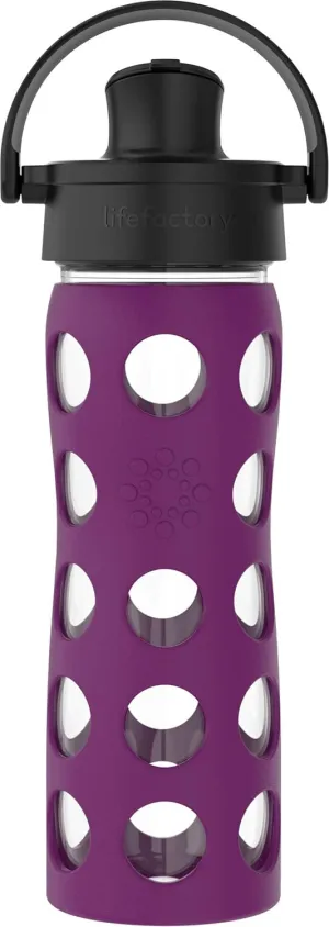 Lifefactory 16-Ounce Glass Water Bottle with Active Flip Cap and Protective Silicone Sleeve, Plum