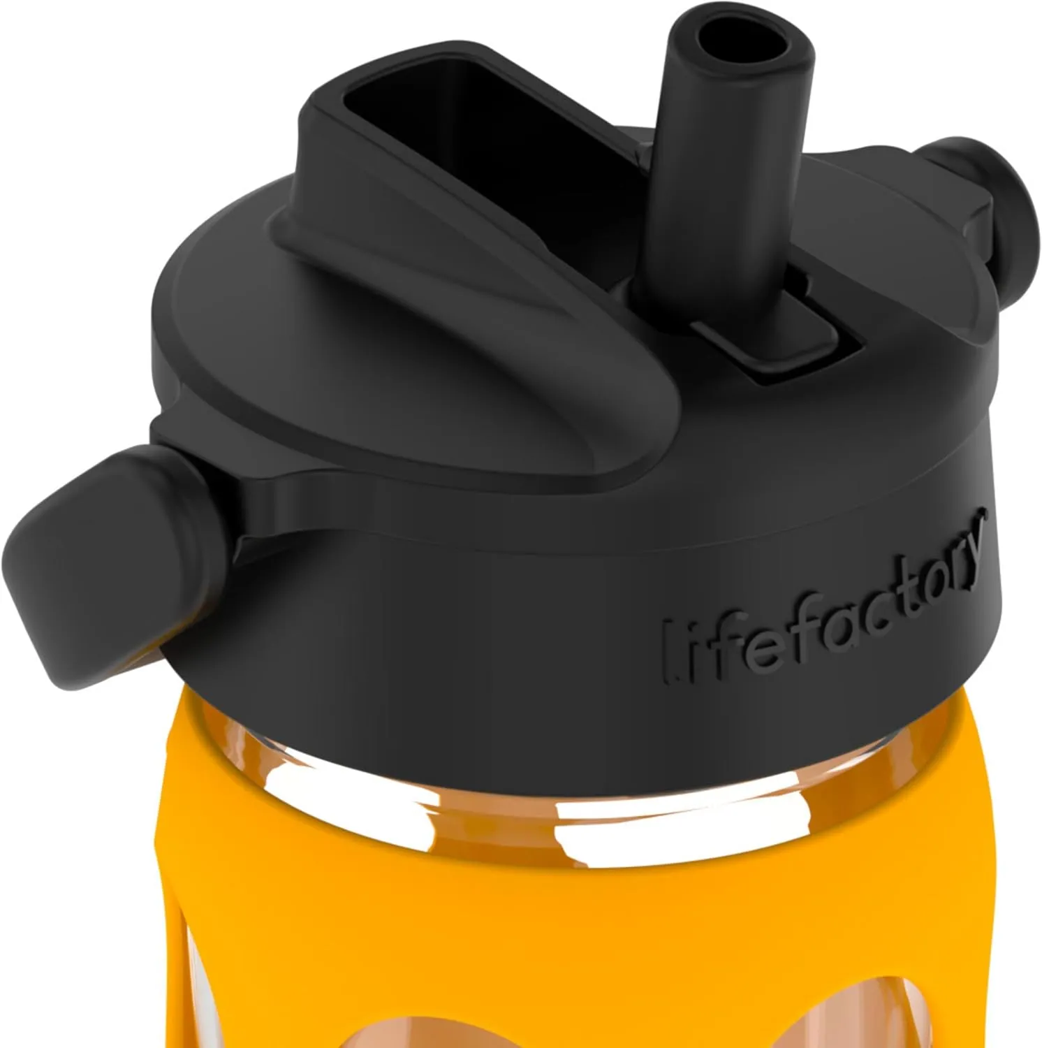 Lifefactory 16-Ounce Glass Water Bottle with Pivot Straw Cap and Protective Silicone Sleeve, Marigold