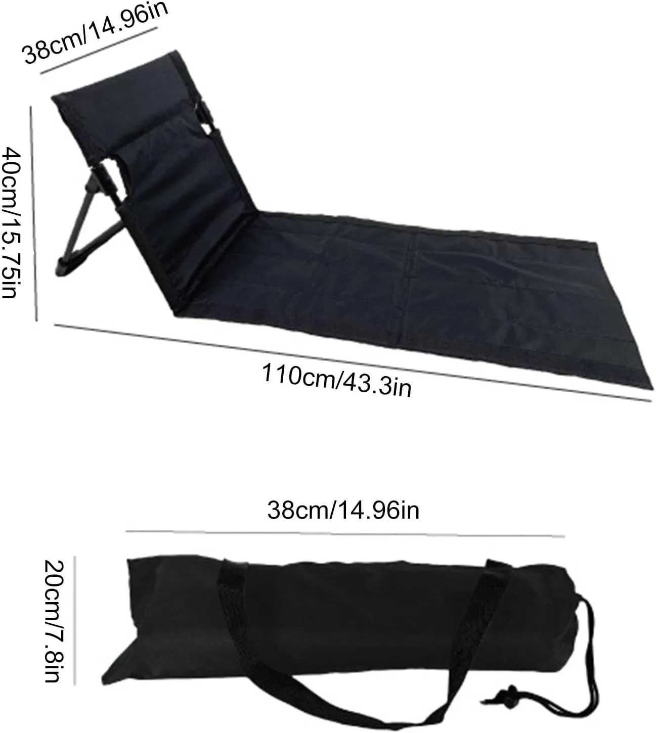 Lightweight Beach Chair, Portable Beach Lounger, Reclining Beach Mat - Portable Beach Mat, Soft Beach Lounger Easy to Fold and Carry, Waterproof Backpack Beach Chair for Camping Picnic, Black
