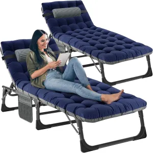 LILYPELLE Folding Lounge Chair with Mattress, 5 Position Adjustable Folding Cot Portable Outdoor Folding Chaise Lounge Chair for Outside, Sunbathing, Camping, Pool, Beach, Patio