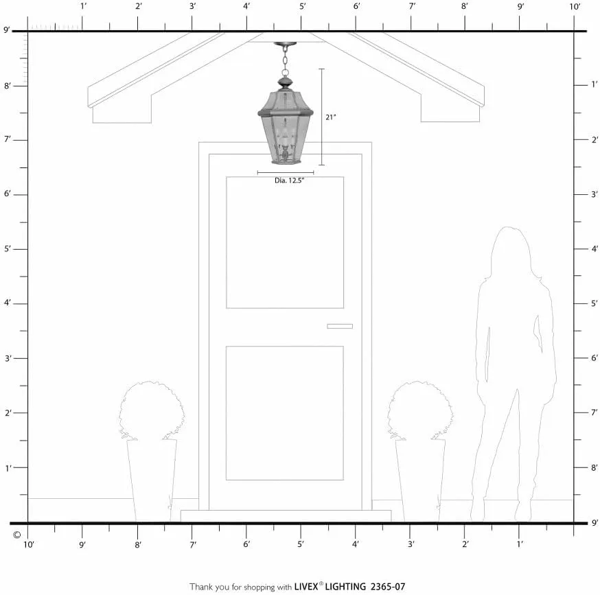 Livex Lighting 2365-02 Georgetown 3-Light Outdoor Hanging Lantern, Polished Brass