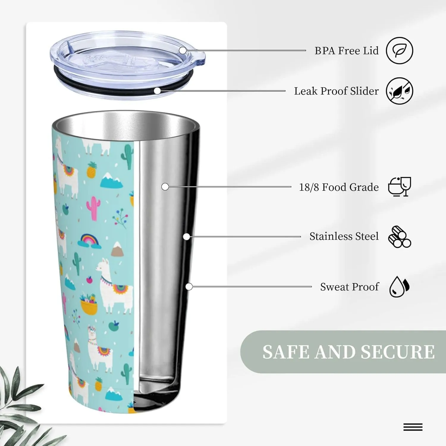 Llama Tumbler with Lid and Straw, Llama Cup 20 Oz Stainless Steel Insulated Water Bottle Travel Coffee Mug, Llama Gifts for Women
