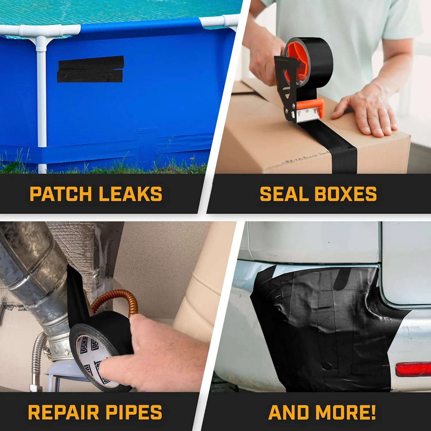 Lockport Black Duct Tape - Roll Multi 6 Pack 20 Yards x 2 Inch - Waterproof - No Residue - Duct Tape Bulk Value