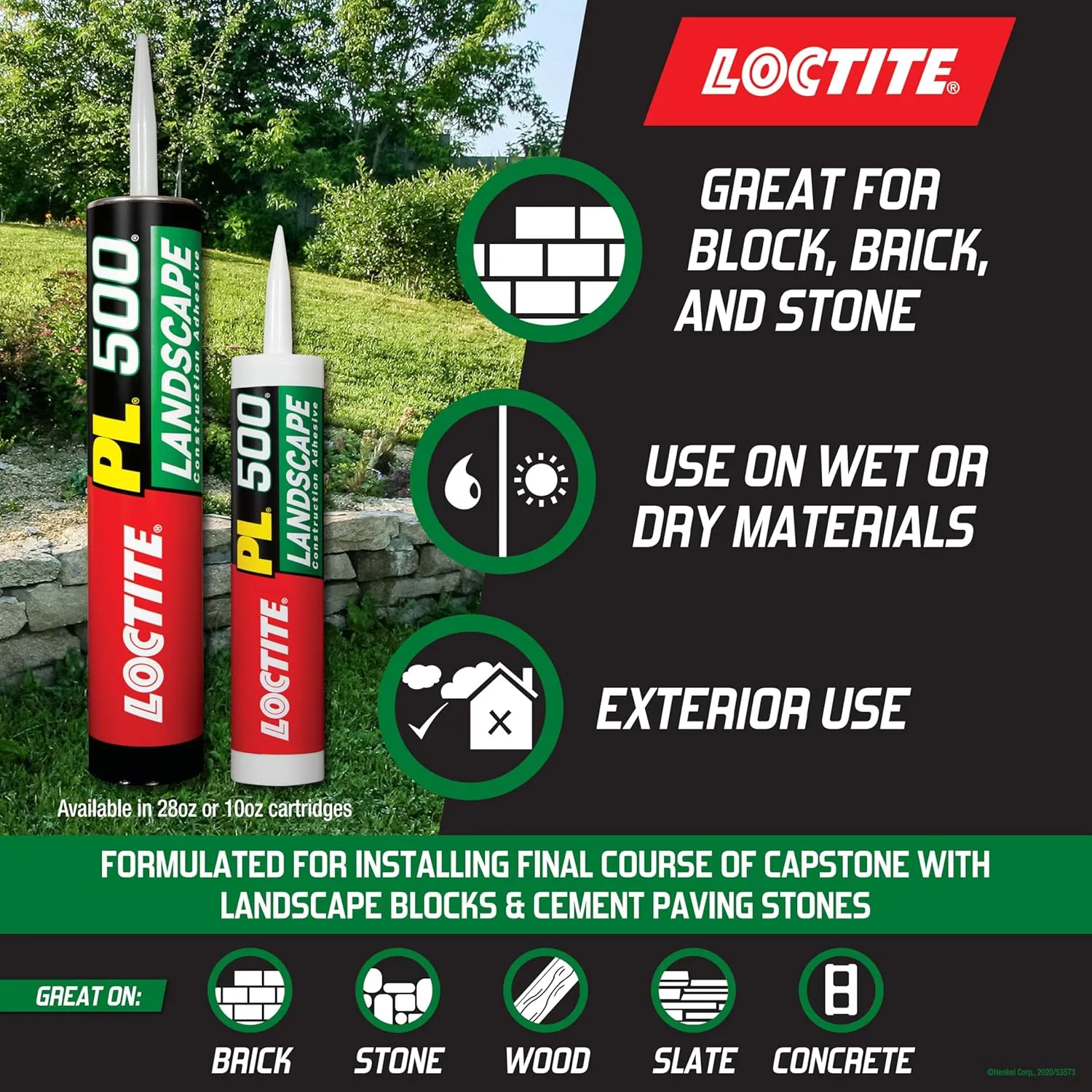 Loctite PL500 Landscape Block & Stone Adhesive, 10 fl oz, 12, Cartridge