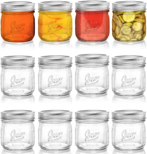Lyellfe 12 Pack Wide Mouth Mason Jars, 16 Oz Short Glass Canning Jar with Airtight Lids, Food Safe Jam Spice Jar for Honey, Jelly, Wedding Favors, DIY Project, Dishwasher Safe