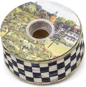 MACKENZIE-CHILDS Ribbon, Wired Ribbon for Christmas Gift-Wrapping and Decor, 2" Wide, Black-and-White Courtly Check