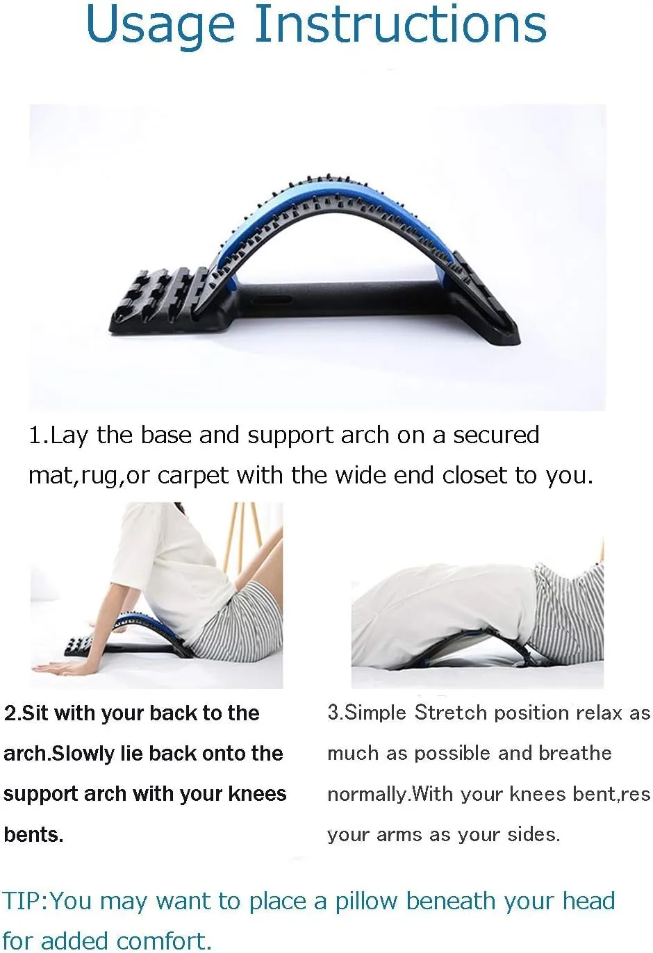 Magic Back Support Back Stretching Device,Back Massager for Bed & Chair & Car,Multi-Level Lumbar Support Stretcher Spinal, Lower and Upper Muscle Pain Relief(Black/Blue)