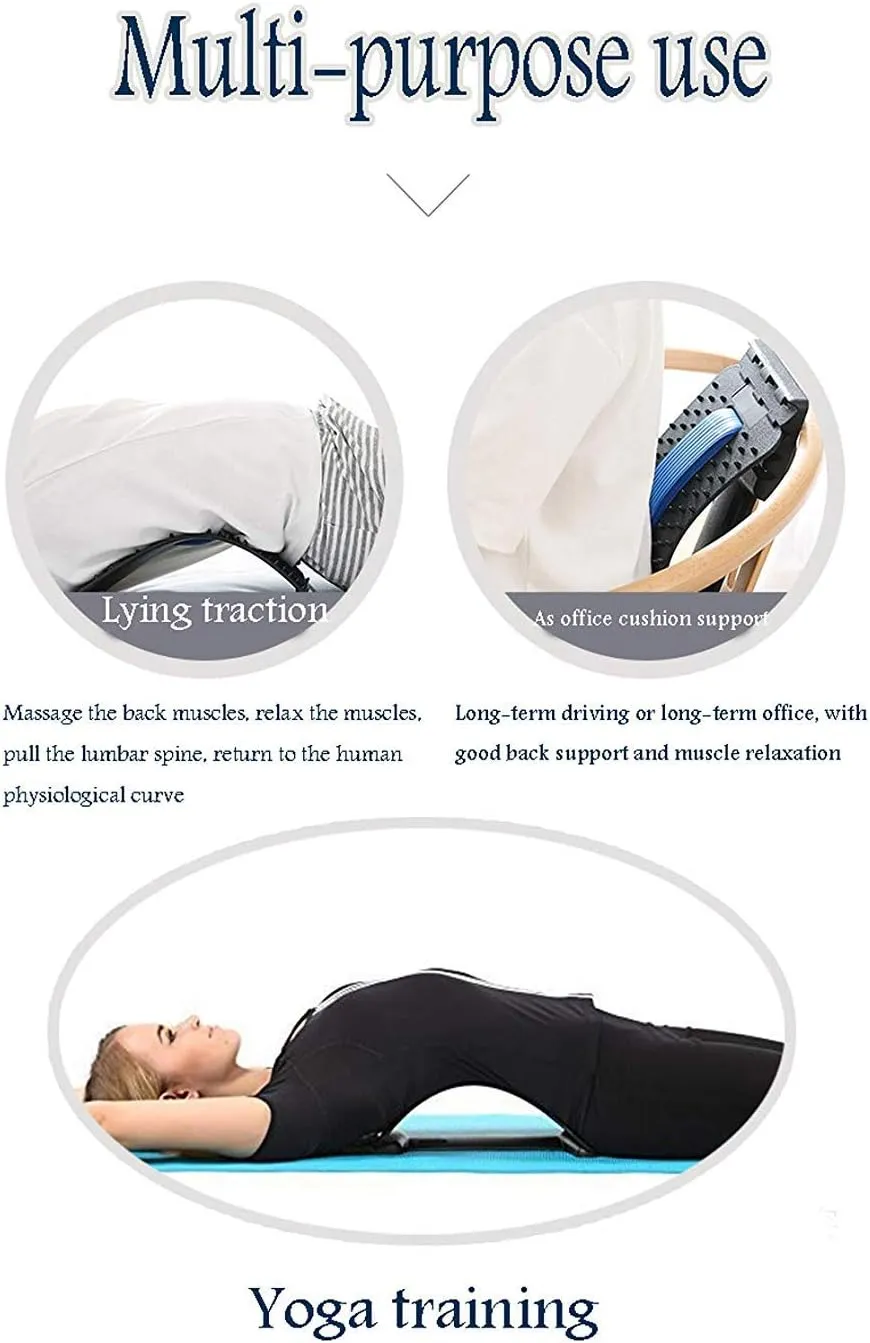 Magic Back Support Back Stretching Device,Back Massager for Bed & Chair & Car,Multi-Level Lumbar Support Stretcher Spinal, Lower and Upper Muscle Pain Relief(Black/Blue)