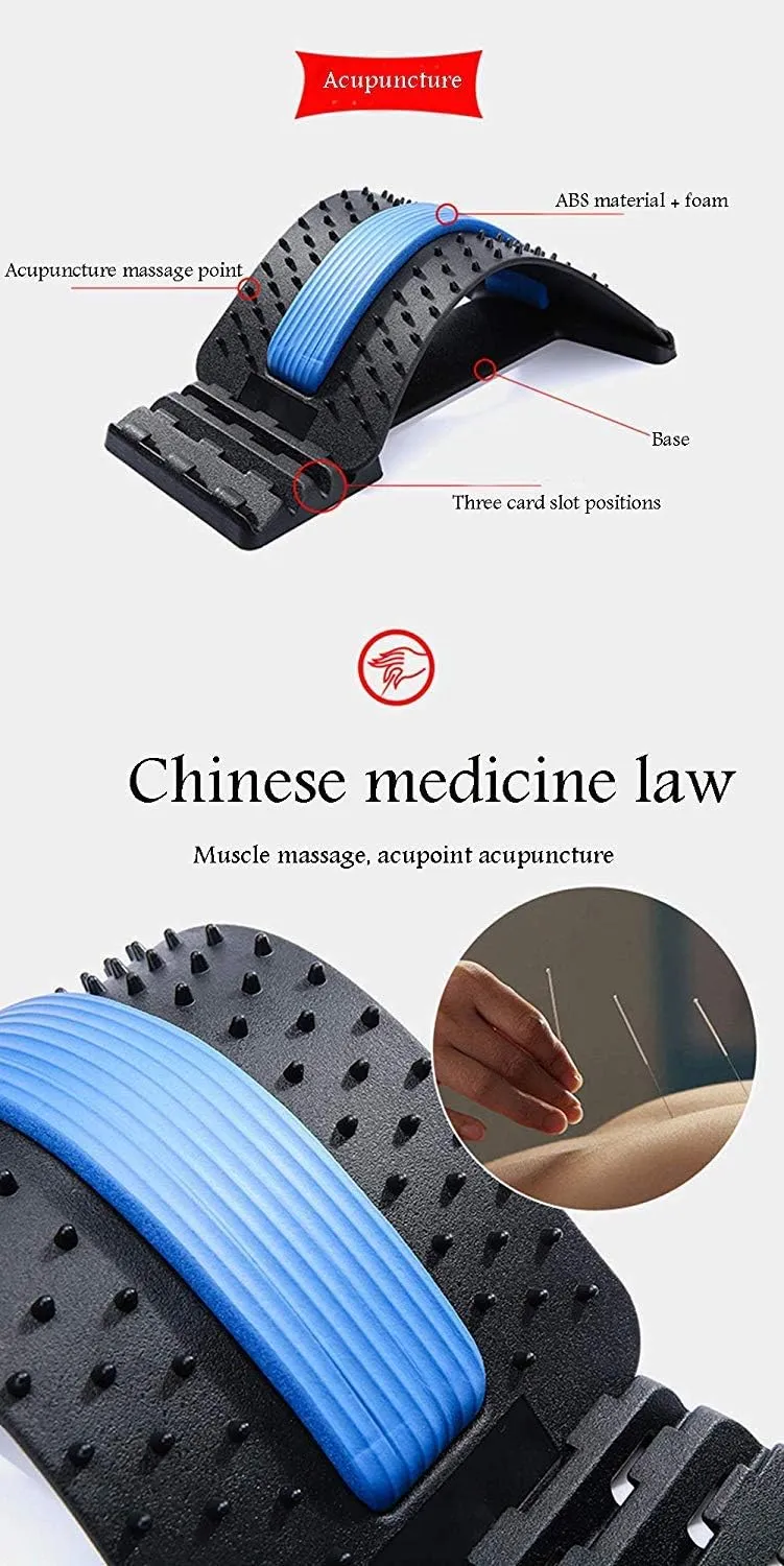 Magic Back Support Back Stretching Device,Back Massager for Bed & Chair & Car,Multi-Level Lumbar Support Stretcher Spinal, Lower and Upper Muscle Pain Relief(Black/Blue)