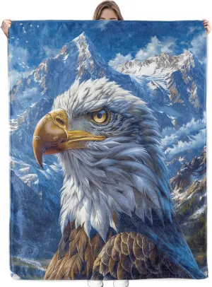 Majestic Bald Eagle & Mountain Blanket - Ultra Soft & Cozy Flannel Snow-Capped Peaks Throw Blankets, Lightweight, Warm & Fuzzy, for Couch, Bed, Travel & Outdoor, for Men Women Adults 60"x50"