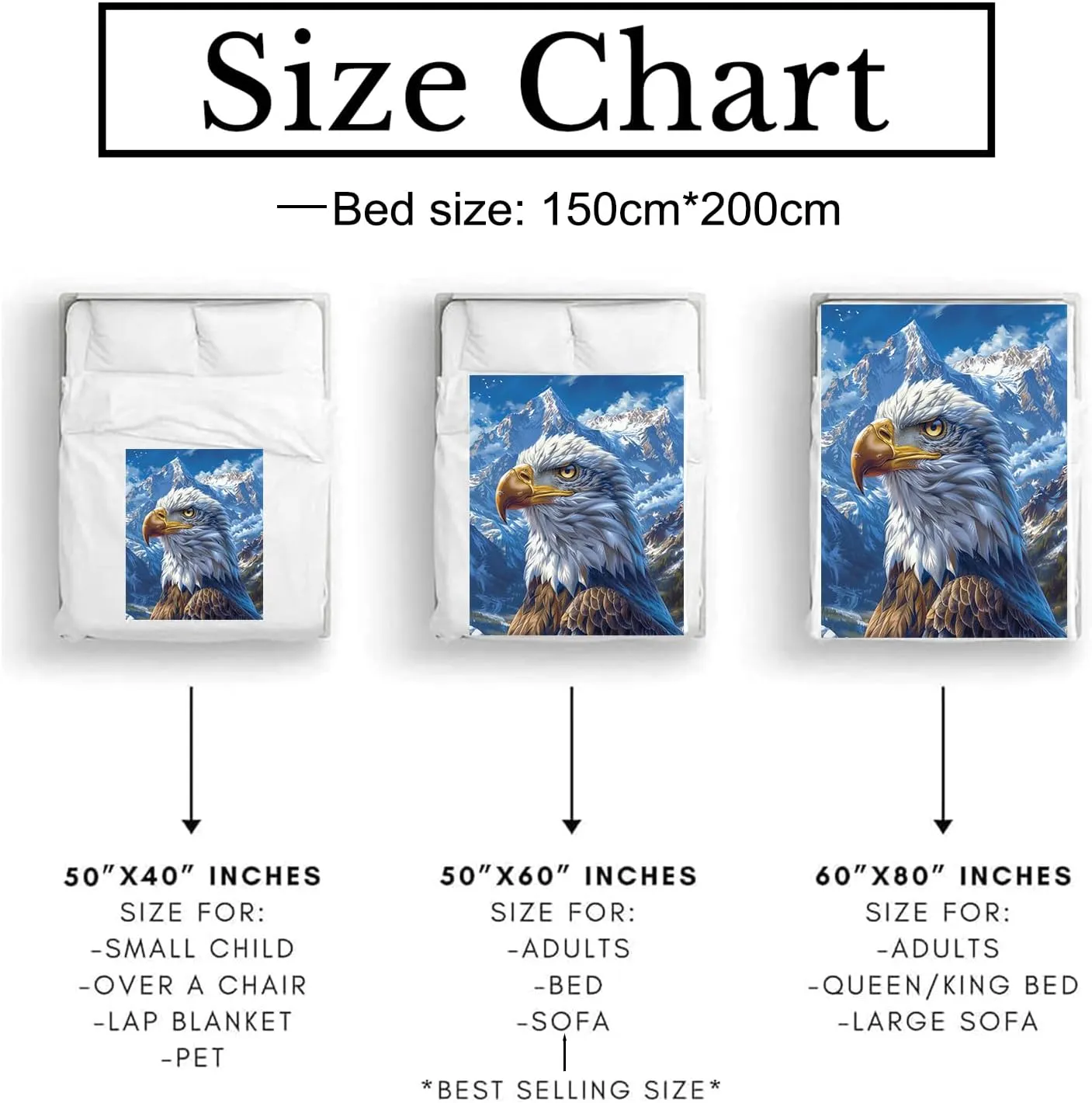 Majestic Bald Eagle & Mountain Blanket - Ultra Soft & Cozy Flannel Snow-Capped Peaks Throw Blankets, Lightweight, Warm & Fuzzy, for Couch, Bed, Travel & Outdoor, for Men Women Adults 60"x50"