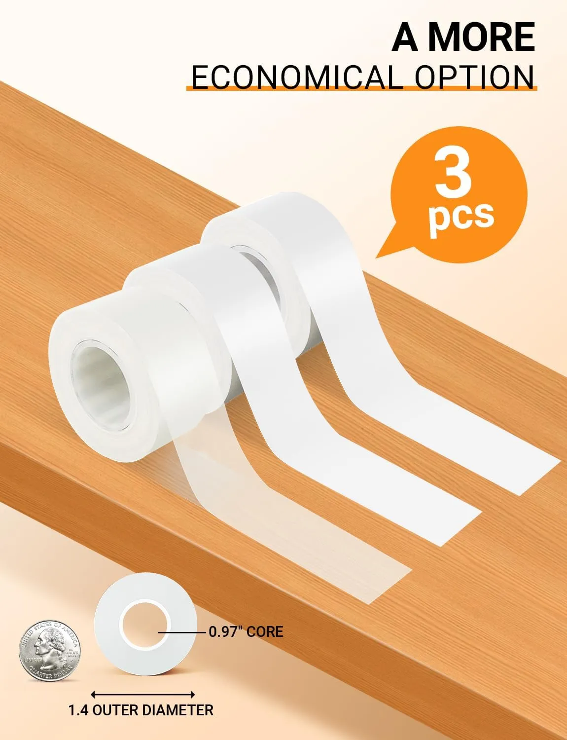 MakeID L1 E1 Q1 Label Maker Tape Refills, 3-Roll 16mm x 4m (0.63" x 13') Continuous Consumables Thermal Laminated Office Labeling Tape Replacement