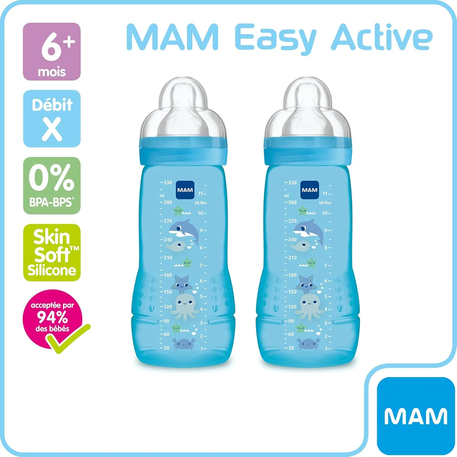 Mam 2 2nd Age 330ml Bottles 6 Months and   - Model: Boy