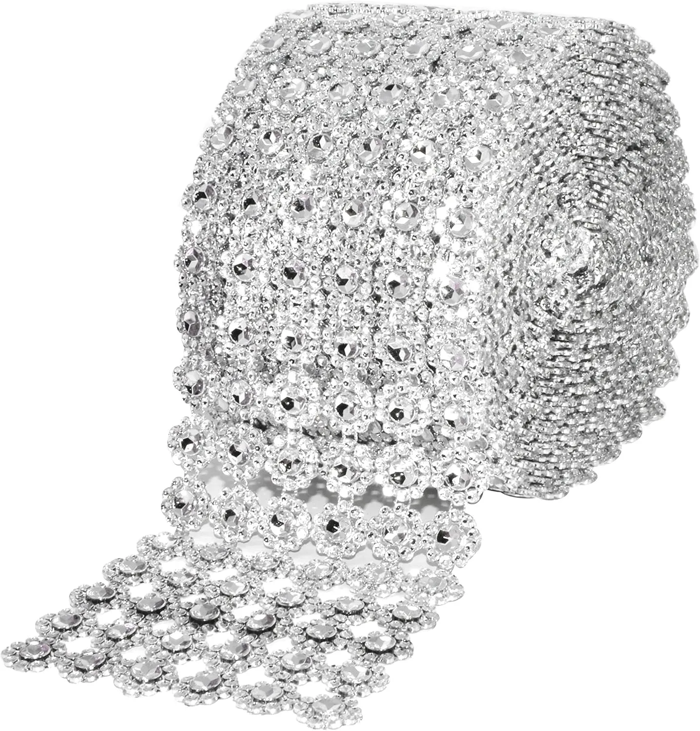 Mandala Crafts Silver Bling Wrap Rhinestone Ribbon - 4 in 10 Yds Crystal Rhinestones Mesh Ribbon - Diamond Wrap Rhinestone Strips Roll for Crafts Wedding Party Decoration