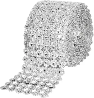 Mandala Crafts Silver Bling Wrap Rhinestone Ribbon - 4 in 10 Yds Crystal Rhinestones Mesh Ribbon - Diamond Wrap Rhinestone Strips Roll for Crafts Wedding Party Decoration