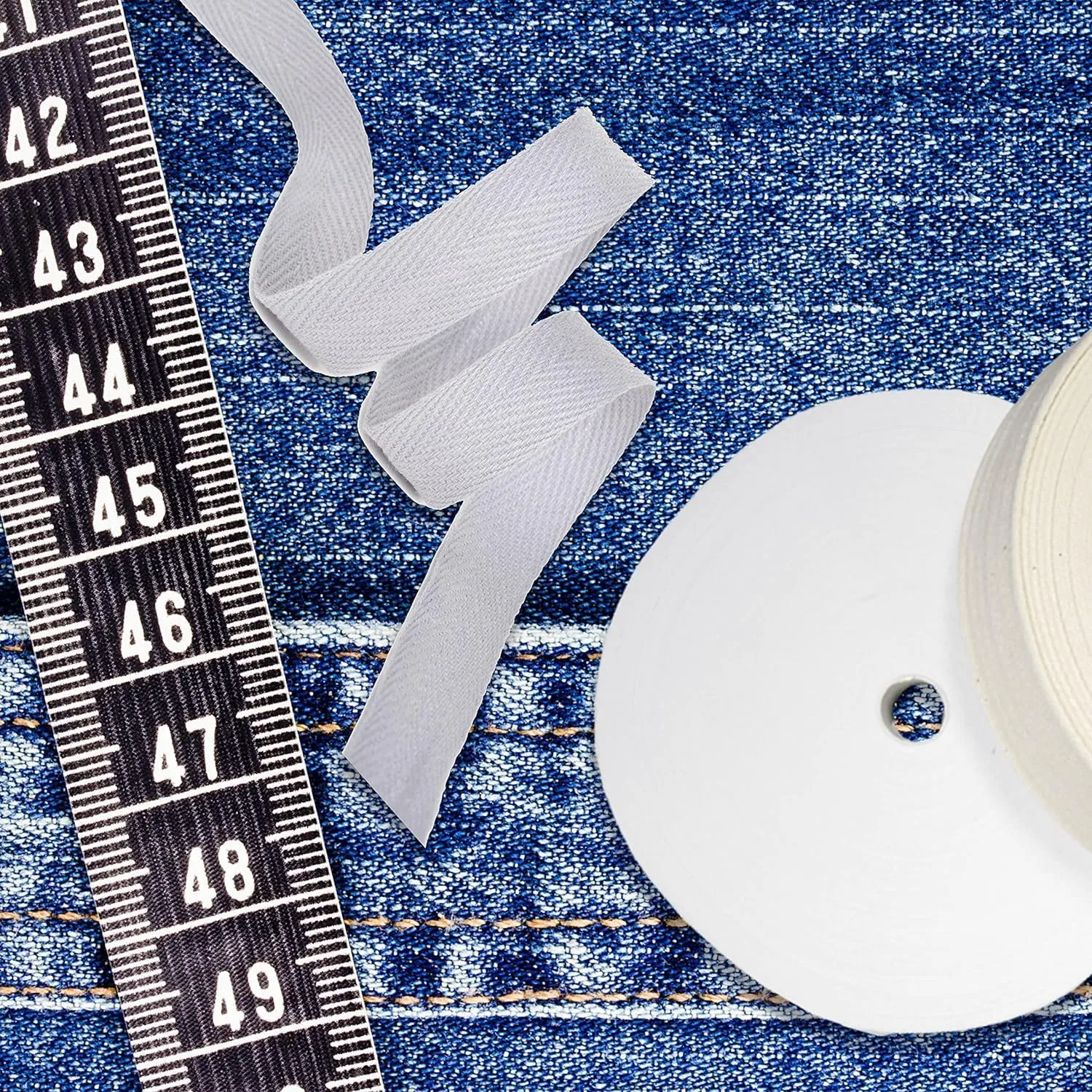 Mandala Crafts White Cotton Twill Tape Ribbon - 1/4 Inch Wide 50 Yards Herringbone Bias Tape for Sewing, Seam Binding, Ribbon Trim, and Natural Cotton Webbing