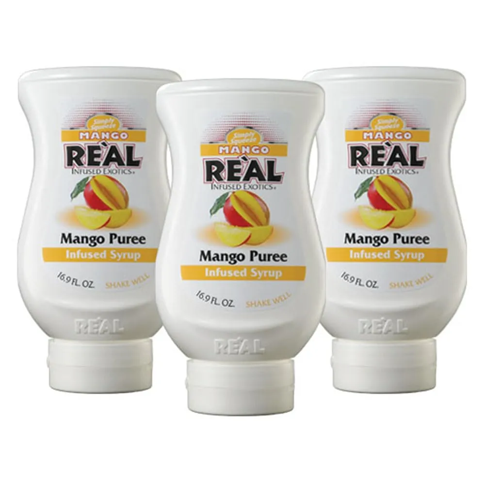 Mango Reàl Infused Exotics, Mango Puree Infused Syrup, 16.9 FL OZ Squeezable Bottle (Pack of 3)