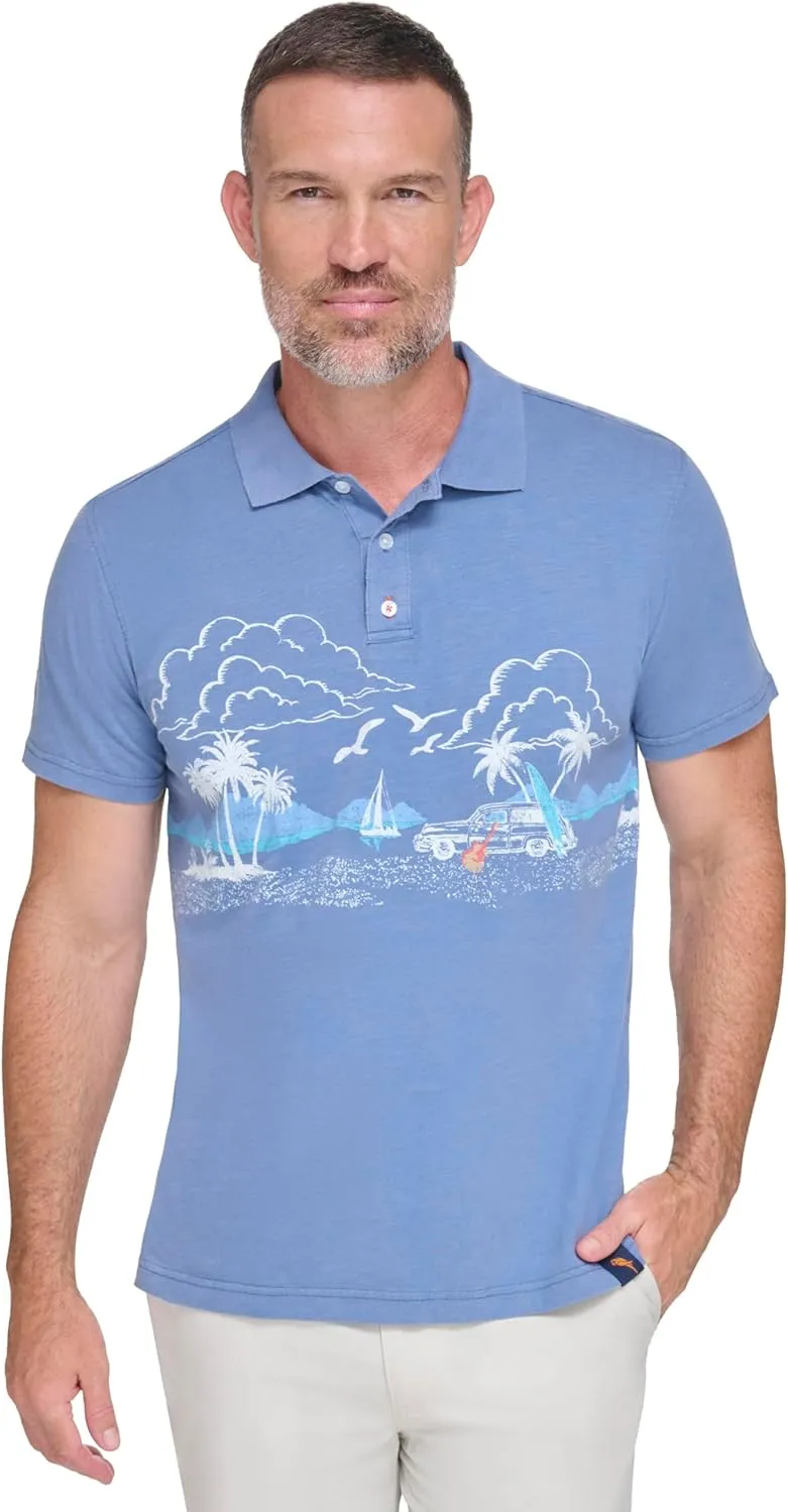 Margaritaville Men's Island Reserve Beach Scene Polo