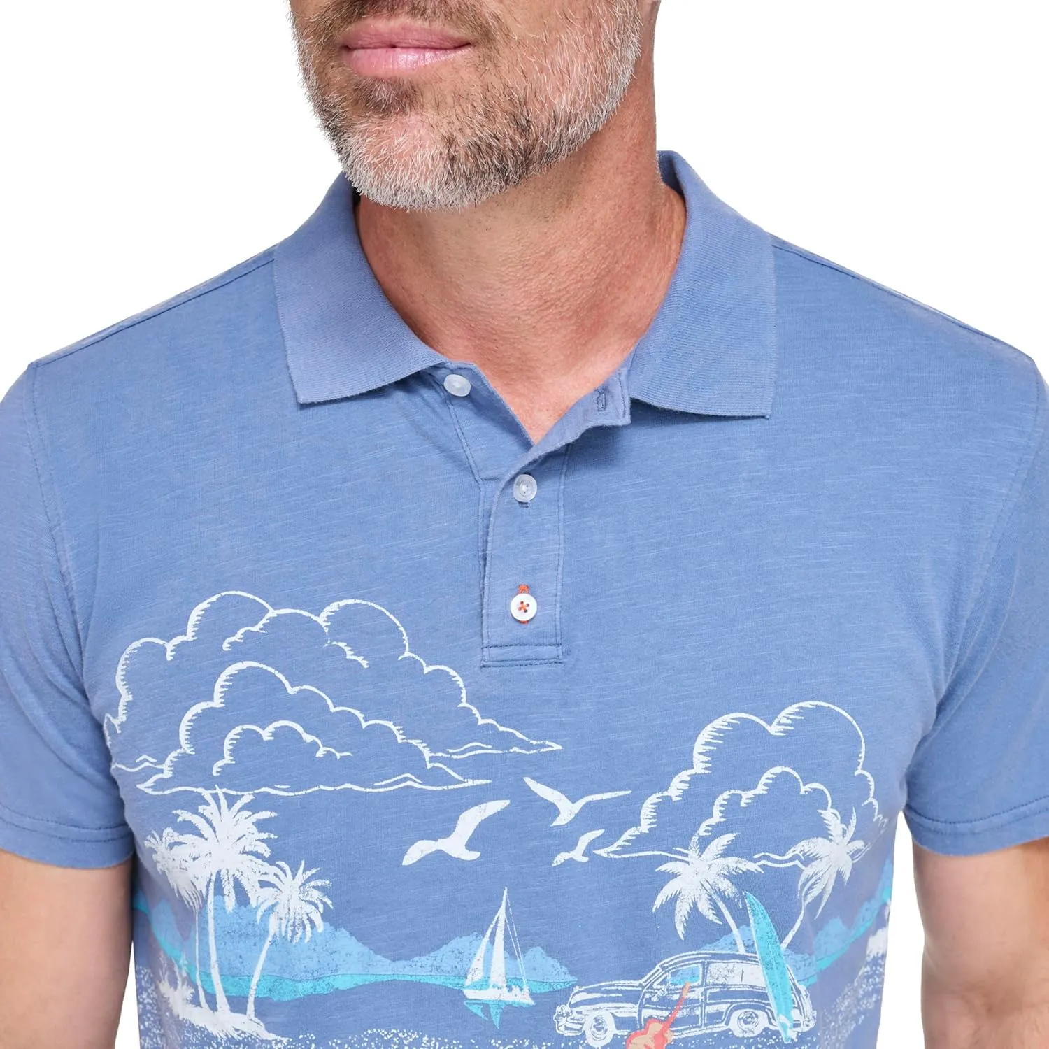Margaritaville Men's Island Reserve Beach Scene Polo