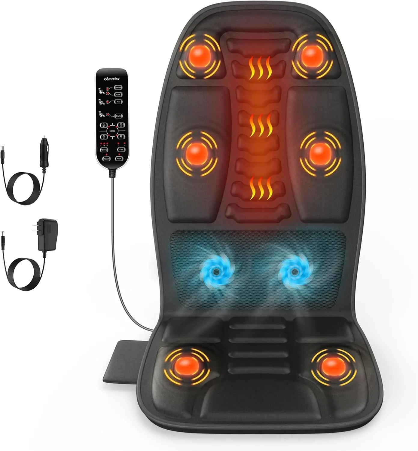 Massage Seat Cushion with Heat, Back Massager for Chair, Chair Massager for Full Body Massage, Deep Tissue Vibration Pad with 2 Adapters, Gifts for Dad Mom