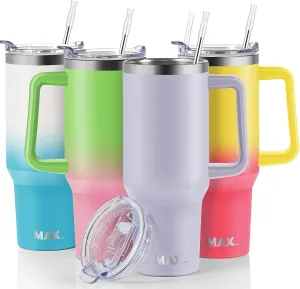 MaxBase 40 Oz Tumbler with Handle and Straw Lid, Insulated Reusable Stainless Steel Travel Mug Keeps Drinks Cold up to 34 Hours, 100% Leakproof Bottle (LightPurple)