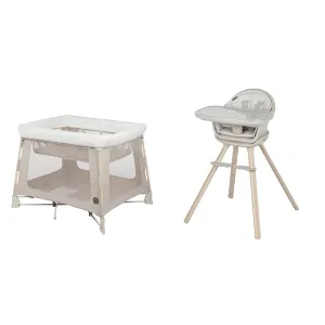 Maxi-Cosi Swift Baby Play Yard with Mat & Moa 8-in-1 Highchair: Playground Indoor Playset for Babies & Toddlers with Bassinet Bedside Sleeper