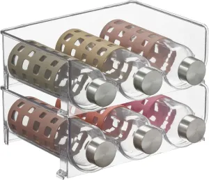 mDesign Stackable Plastic 3 Bottle Refrigerator Wine Rack - Kitchen Storage Organizer for Champagne, Wine or Water Bottles - Stacking Wine Organizer for Fridge - Ligne Collection - 2 Pack - Clear