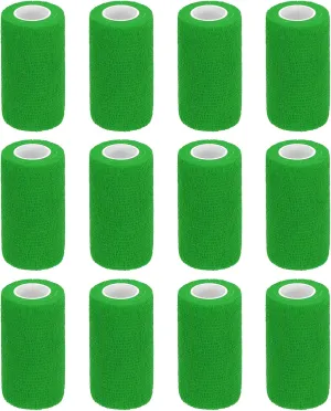MECCANIXITY 12 Pack Elastic Cohesive Bandage Wrap 4 Inch x 5 Yards Breathable Self Adhesive Athletic Tape Roll Emerald Green for Sports Wrist Ankle Support