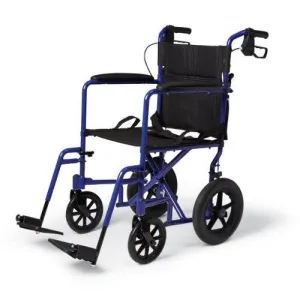 Medline Aluminum 12" Wheels Transport Chair 19" Width Seat 300 lb Weight Capacity: Blue