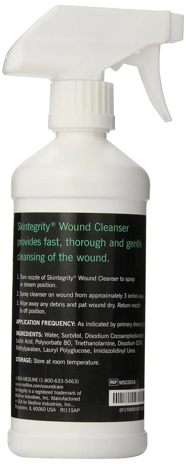 Medline Skintegrity Wound Cleansers, Fast and Thorough Wound Cleansing, Bottle with Trigger Sprayer, 16 fl oz.
