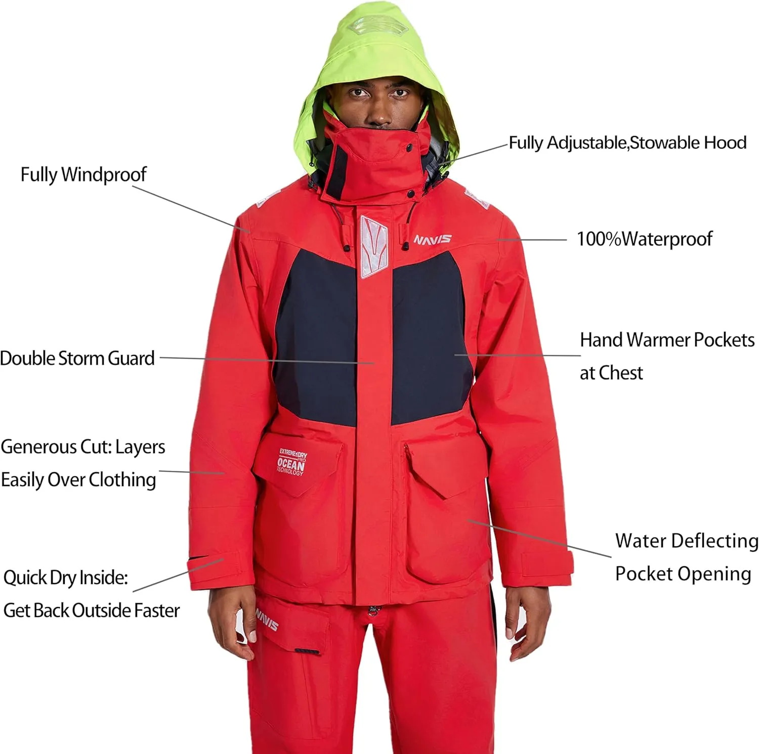 Men's Ocean PRO Sailing Suit-Premium 3-Layer Jacket&Bib Waterproof Windproof for Foul Weather