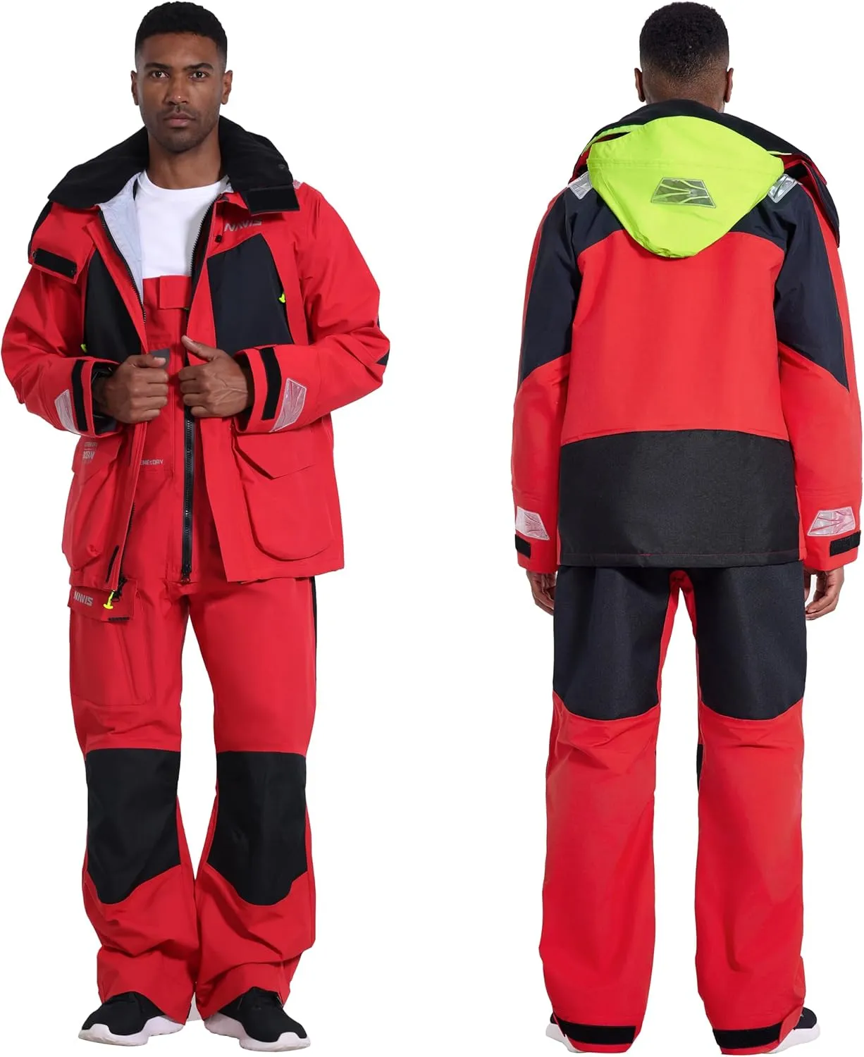 Men's Ocean PRO Sailing Suit-Premium 3-Layer Jacket&Bib Waterproof Windproof for Foul Weather