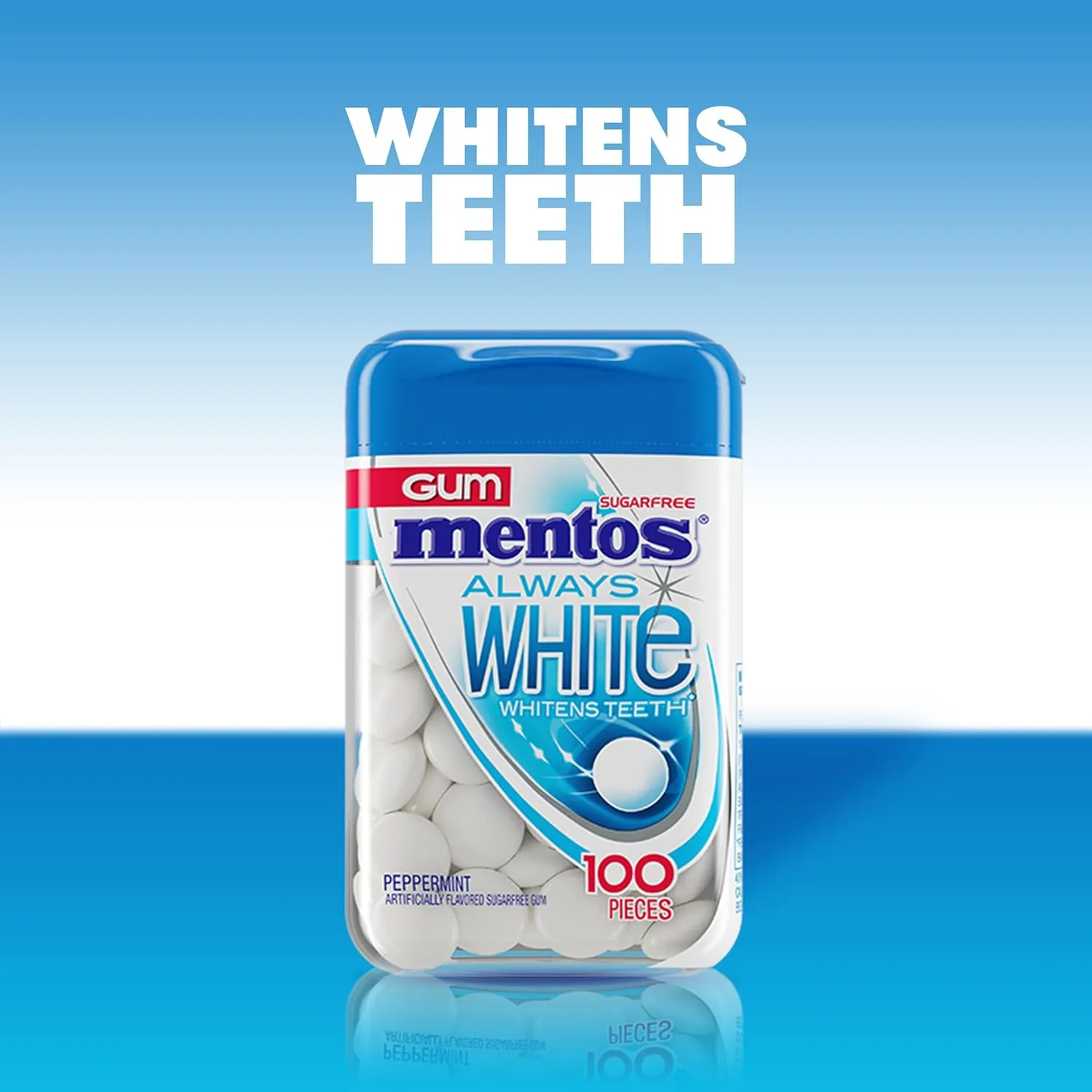 Mentos Always White Peppermint Sugar Free Gum with Xylitol Sweetener, 100 Count Bottle, 4 Bottles