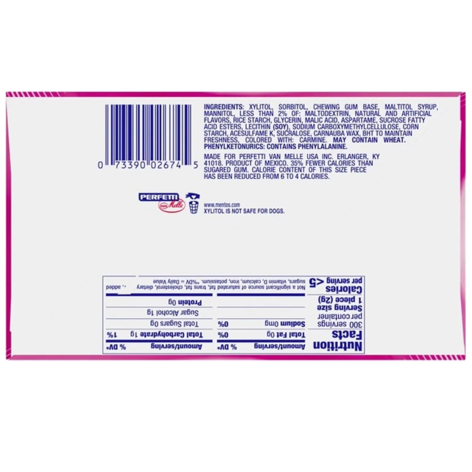 Mentos Pure Fresh Sugar-Free Chewing Gum with Xylitol, Bubble Fresh Flavor, Bubble Gum, 50 Piece Bottle (Bulk Pack of 6)