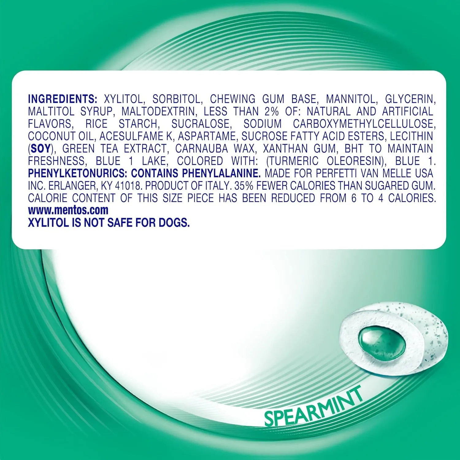 Mentos Pure Fresh Sugar-Free Chewing Gum with Xylitol, Spearmint, 50 Piece Bottle (Bulk Pack of 6)