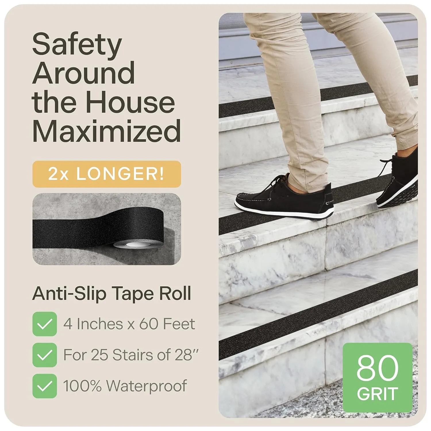 MGN - Value Pack - Heavy Duty Anti Slip Grip Tape - 4" x 60 FT Non-Slip Tape, Indoor & Outdoor Waterproof Stair Treads Non-Slip, Non-Skid Tape for Stair Steps Ramp - Anti Slip Traction Tape Strips