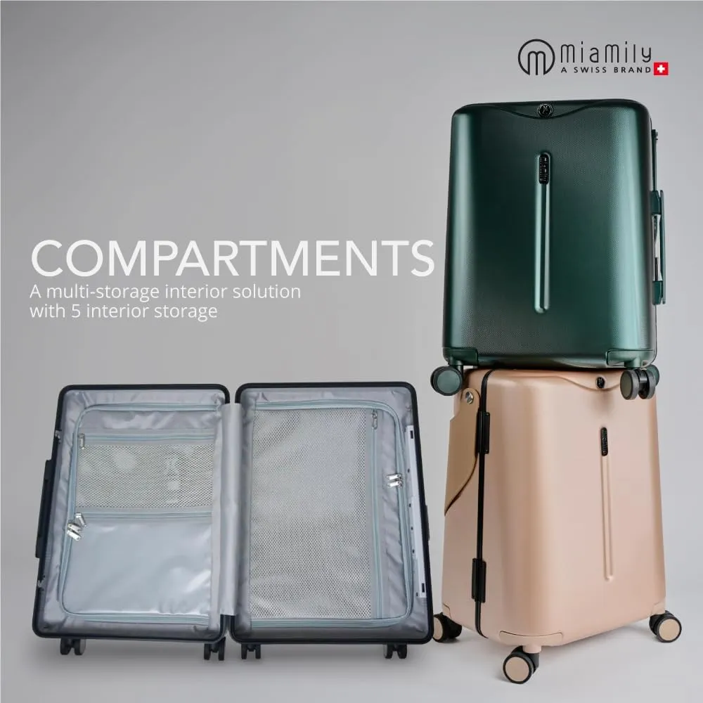 MiaMily 4-Wheel Carry On Luggage with Seat for Kids with Seat Belt, Waterproof Pocket, Adjustable Handle, and Hard Body with 43 Liter Capacity, Forest Green