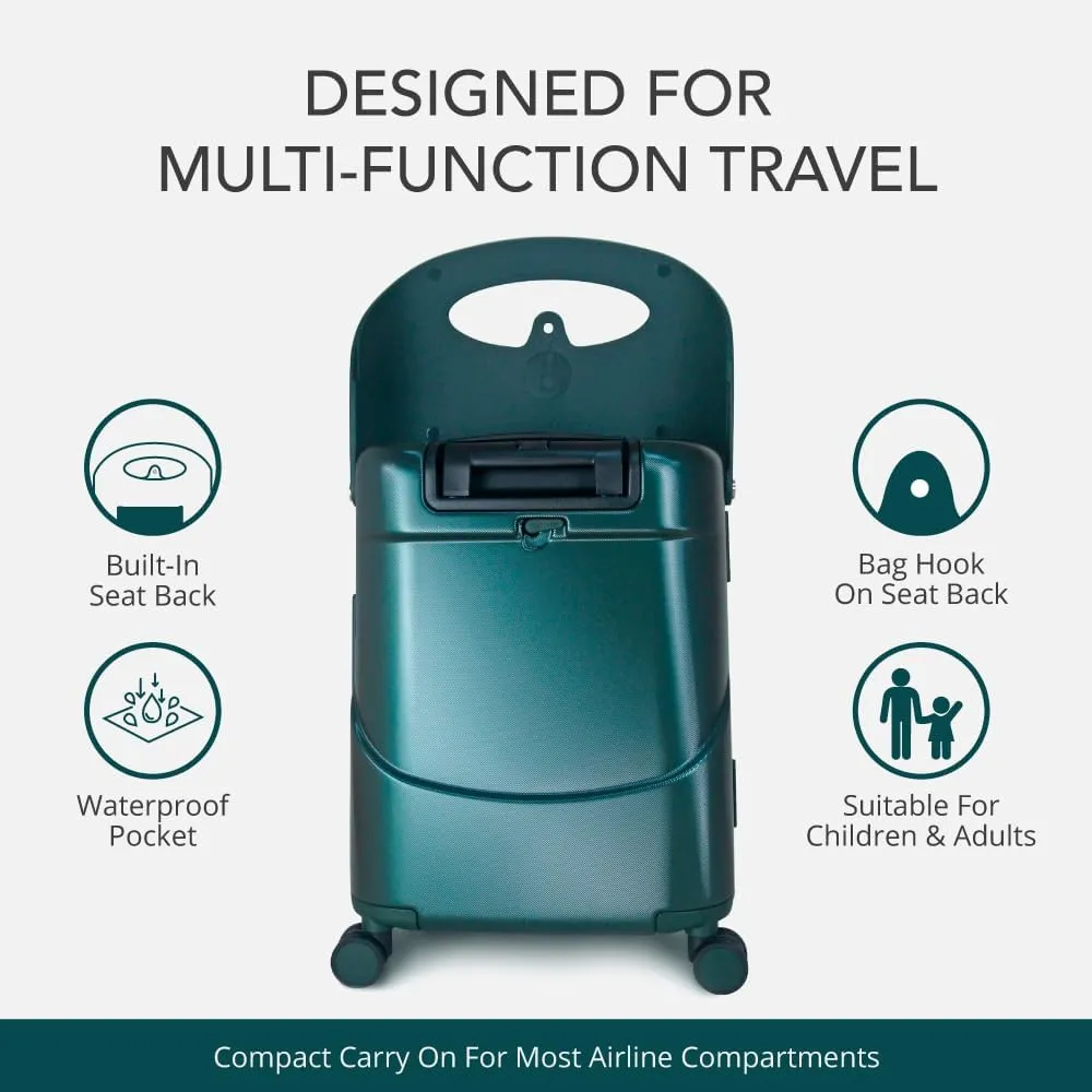 MiaMily 4-Wheel Carry On Luggage with Seat for Kids with Seat Belt, Waterproof Pocket, Adjustable Handle, and Hard Body with 43 Liter Capacity, Forest Green