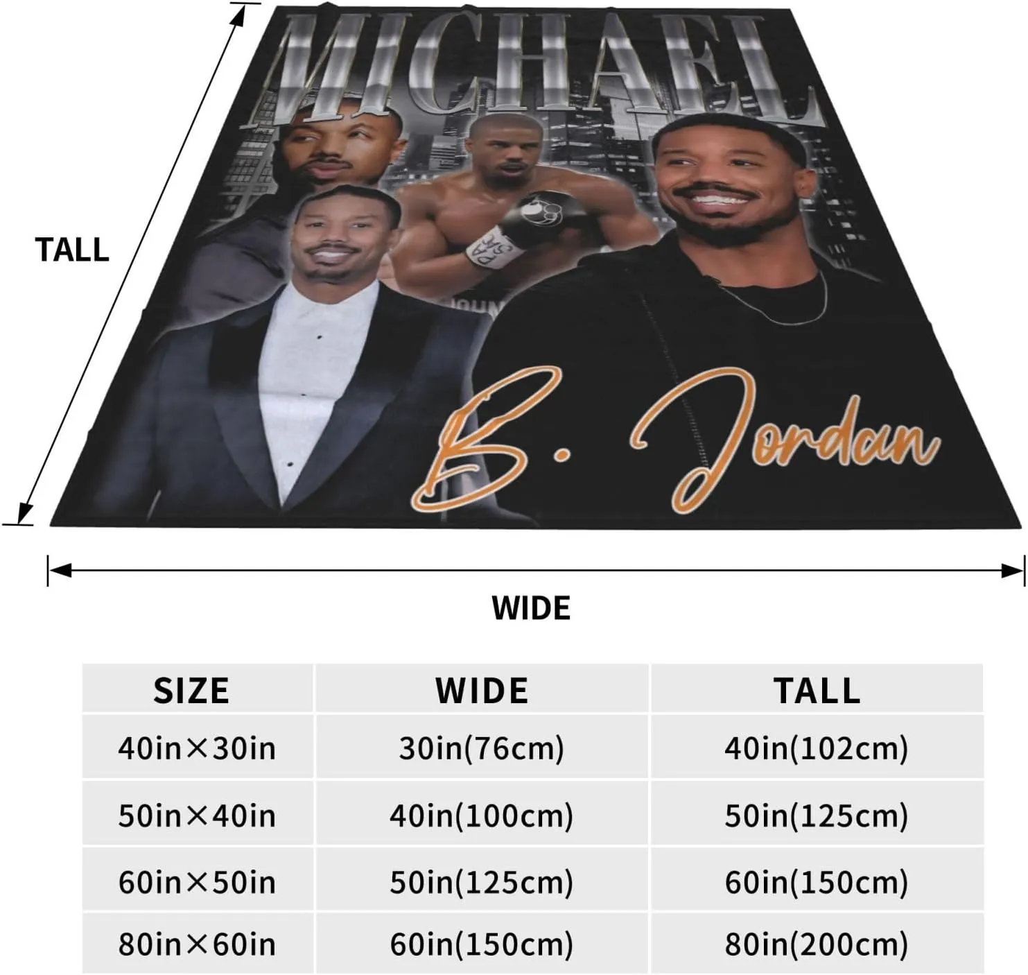 Michael B. Jordan Blanket Flannel Fleece Printed Throw Blankets Ultra Soft Micro Warm Blanket for All Season Bedding Chair Sofa Couch Bed 50"x40"