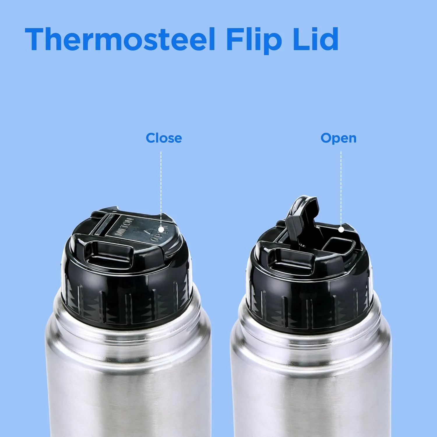 Milton Thermosteel Flip Lid 500, Double Walled Vacuum Insulated Thermos 500 ml | 16 oz | 24 Hours Hot and Cold Water Bottle with Cover, Stainless Steel, BPA Free, Leak Proof | Silver