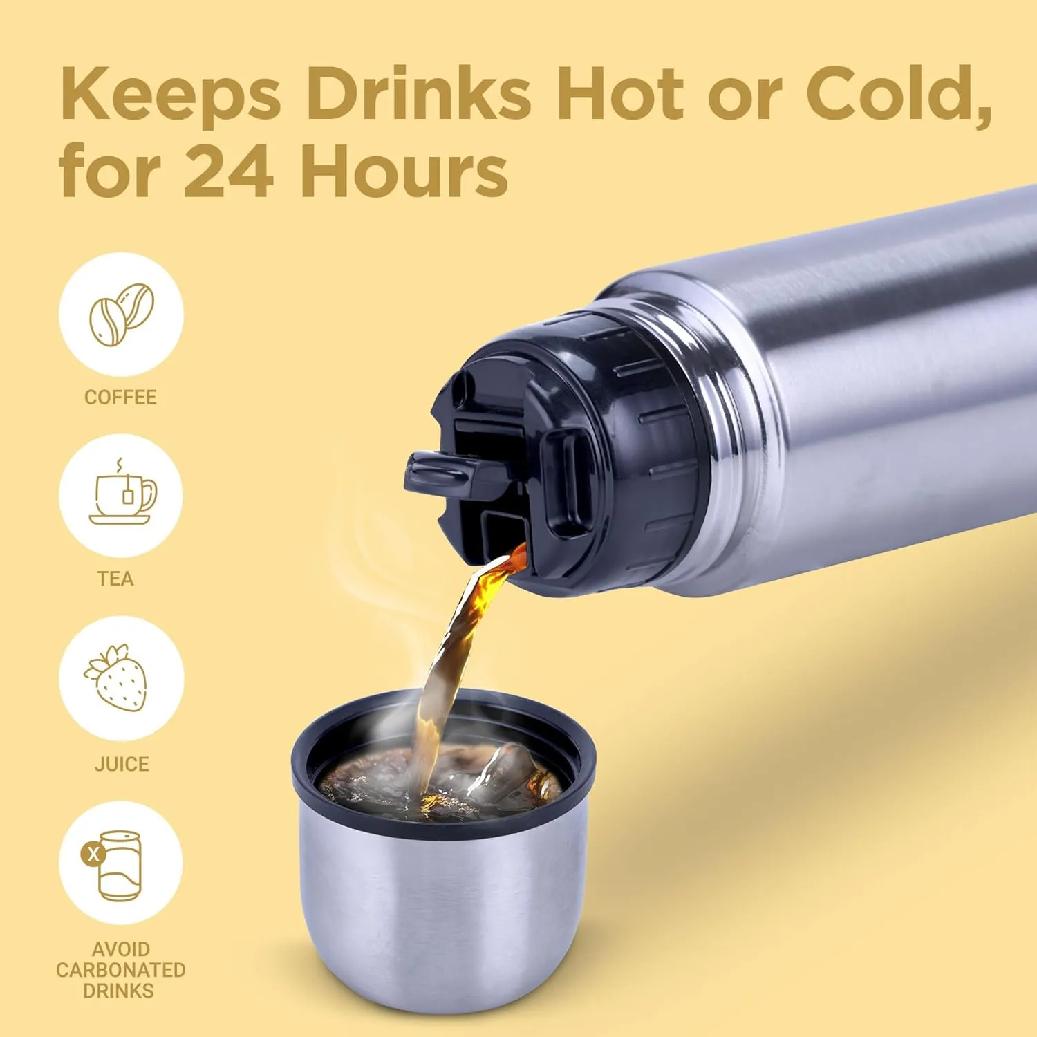 Milton Thermosteel Flip Lid 500, Double Walled Vacuum Insulated Thermos 500 ml | 16 oz | 24 Hours Hot and Cold Water Bottle with Cover, Stainless Steel, BPA Free, Leak Proof | Silver