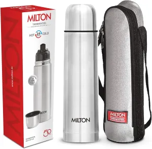 Milton Thermosteel Flip Lid 500, Double Walled Vacuum Insulated Thermos 500 ml | 16 oz | 24 Hours Hot and Cold Water Bottle with Cover, Stainless Steel, BPA Free, Leak Proof | Silver