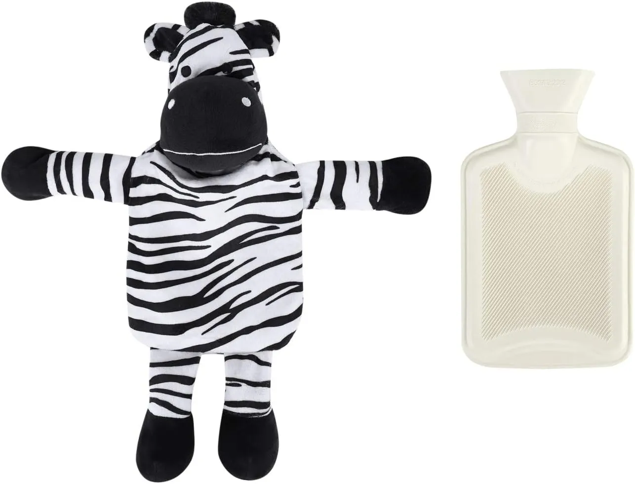 Mini Hot Water Bottle Warmer with Cute Zebra Stuffed Animal Cover, Waist Neck Shoulder Hot and Cold Water Bag Winter Relaxing Portable Reusable Pain Relief Bottle