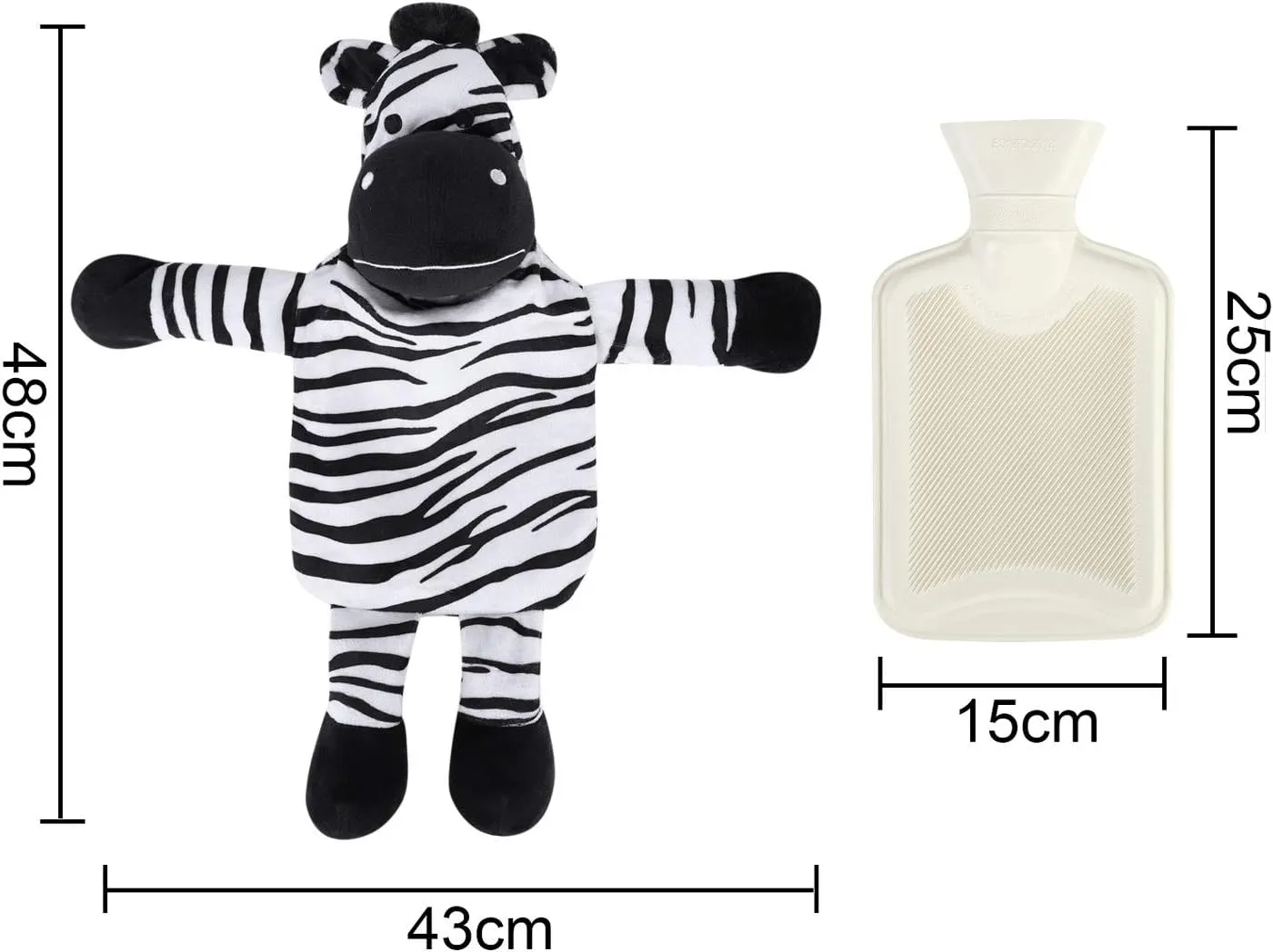 Mini Hot Water Bottle Warmer with Cute Zebra Stuffed Animal Cover, Waist Neck Shoulder Hot and Cold Water Bag Winter Relaxing Portable Reusable Pain Relief Bottle