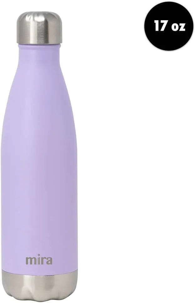 MIRA 17 oz Insulated Water Bottle - Stainless Steel Cola Shape Thermos - Double Wall Hot & Cold Flask (24Hr Cold/12Hr Hot) - Lavender Violet