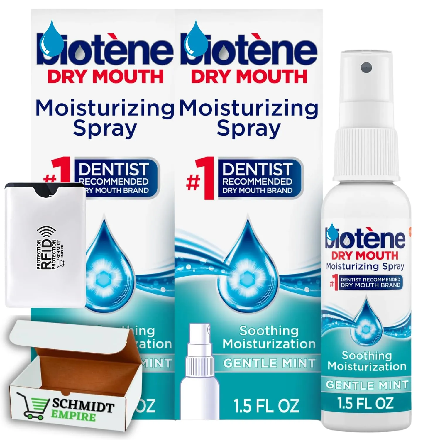 Moisturizing Dry Mouth Spray, Biotene Moisturizing Spray for Dry Mouth and Bad Breath, Gentle Mint - 1.5 fl oz (Pack of 2)