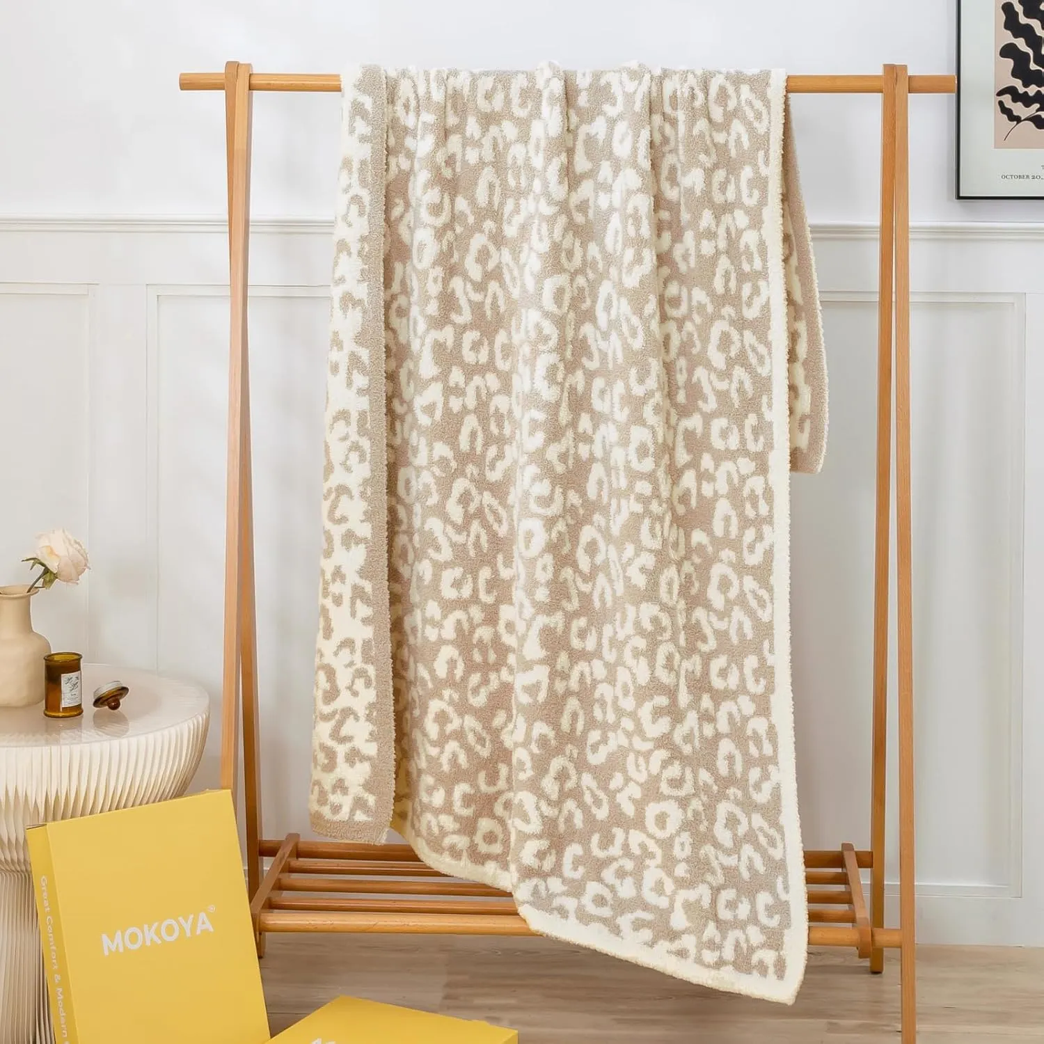 Mokoya Super Soft Blanket Cheetah Print 50"x70", Lightweight Fluffy Throw for Couch, Bed, Fuzzy Plush Knit Blanket, Modern Aesthetic Cozy Home Accents, Gifts for Women, Mom, Girls, CreamBeige