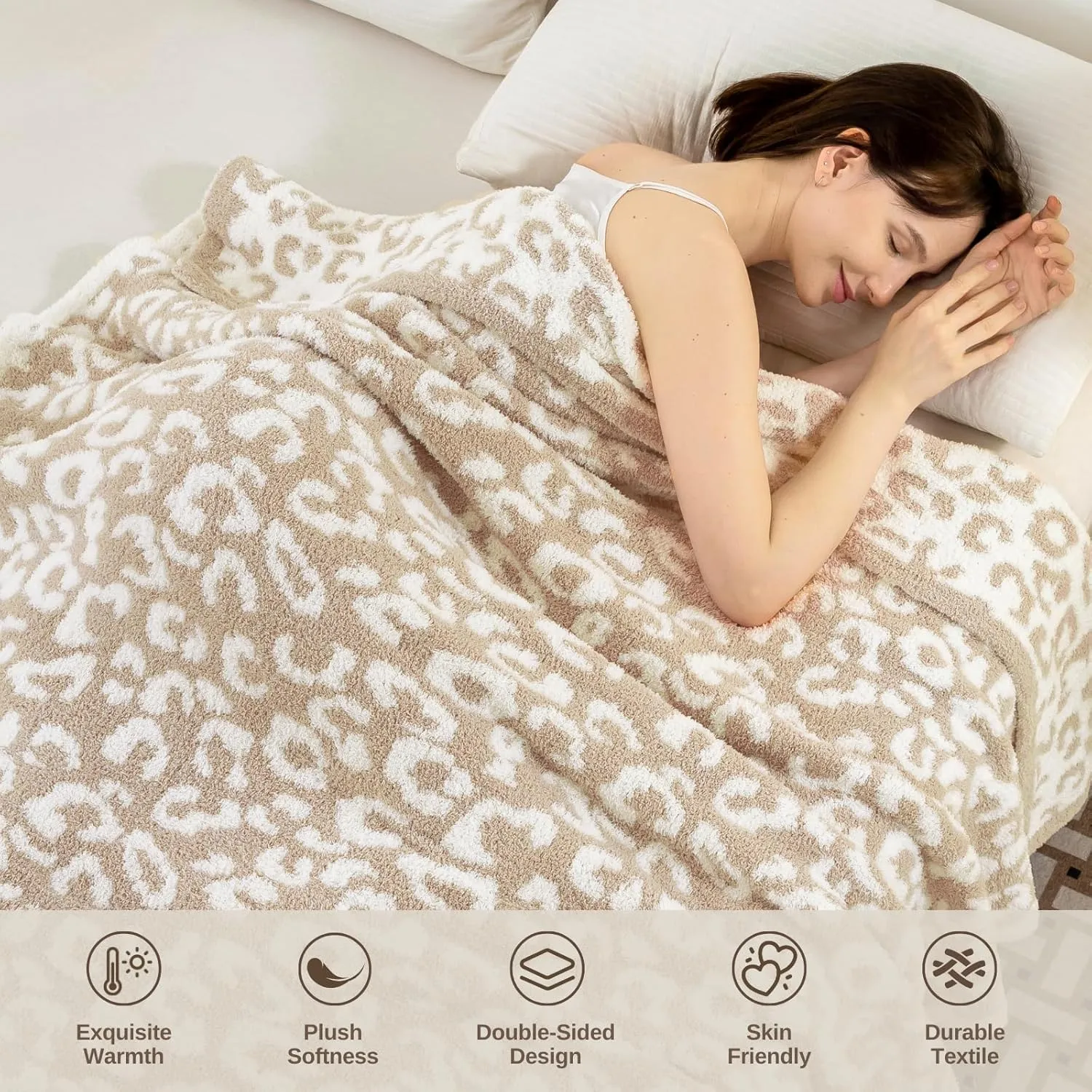 Mokoya Super Soft Blanket Cheetah Print 50"x70", Lightweight Fluffy Throw for Couch, Bed, Fuzzy Plush Knit Blanket, Modern Aesthetic Cozy Home Accents, Gifts for Women, Mom, Girls, CreamBeige